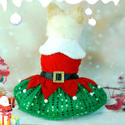 Christmas Pet Dog Clothing Holiday Party Santa Claus Dress Gold Velvet Fabric