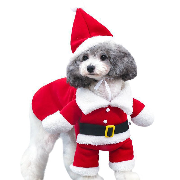 Pet clothing with plush dog clothing small dog clothing for autumn and winter Santa Claus clothing cat clothing