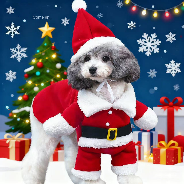 Pet clothing with plush dog clothing small dog clothing for autumn and winter Santa Claus clothing cat clothing