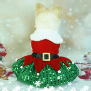 Christmas Pet Dog Clothing Holiday Party Santa Claus Dress Gold Velvet Fabric