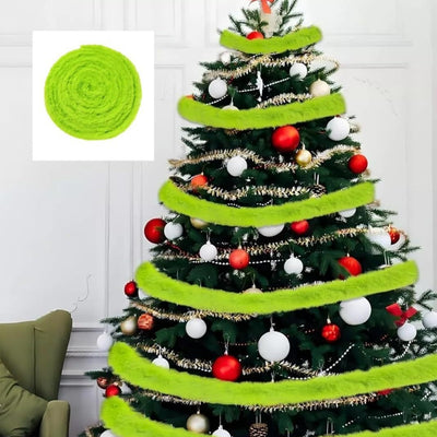 Christmas Tree Fur Ribbon Decoration 1.5M Christmas Holiday Decor Bow Costume Party Supplies
