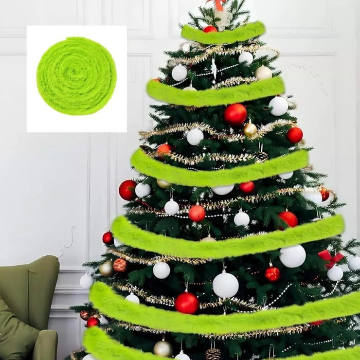 Christmas Tree Fur Ribbon Decoration 1.5M Christmas Holiday Decor Bow Costume Party Supplies